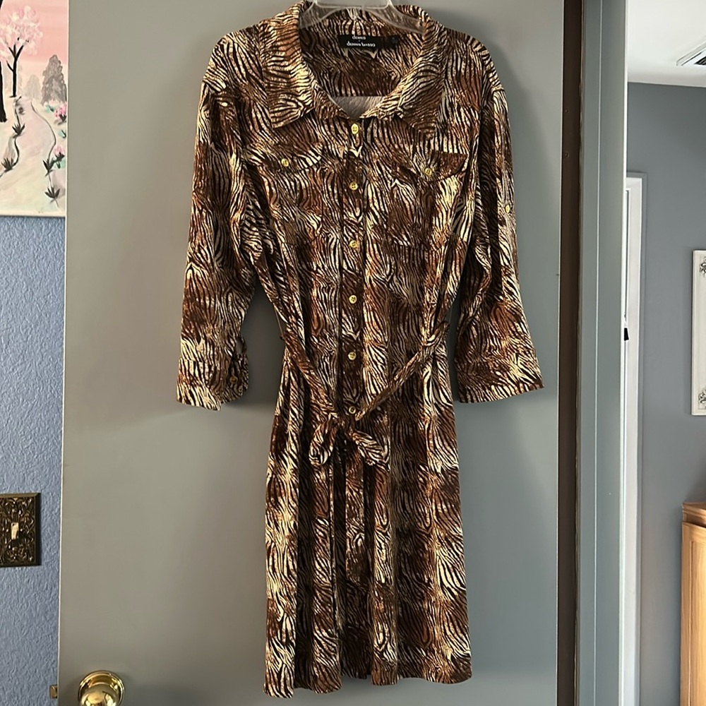 Dennis Basso brown and cream zebra print dress